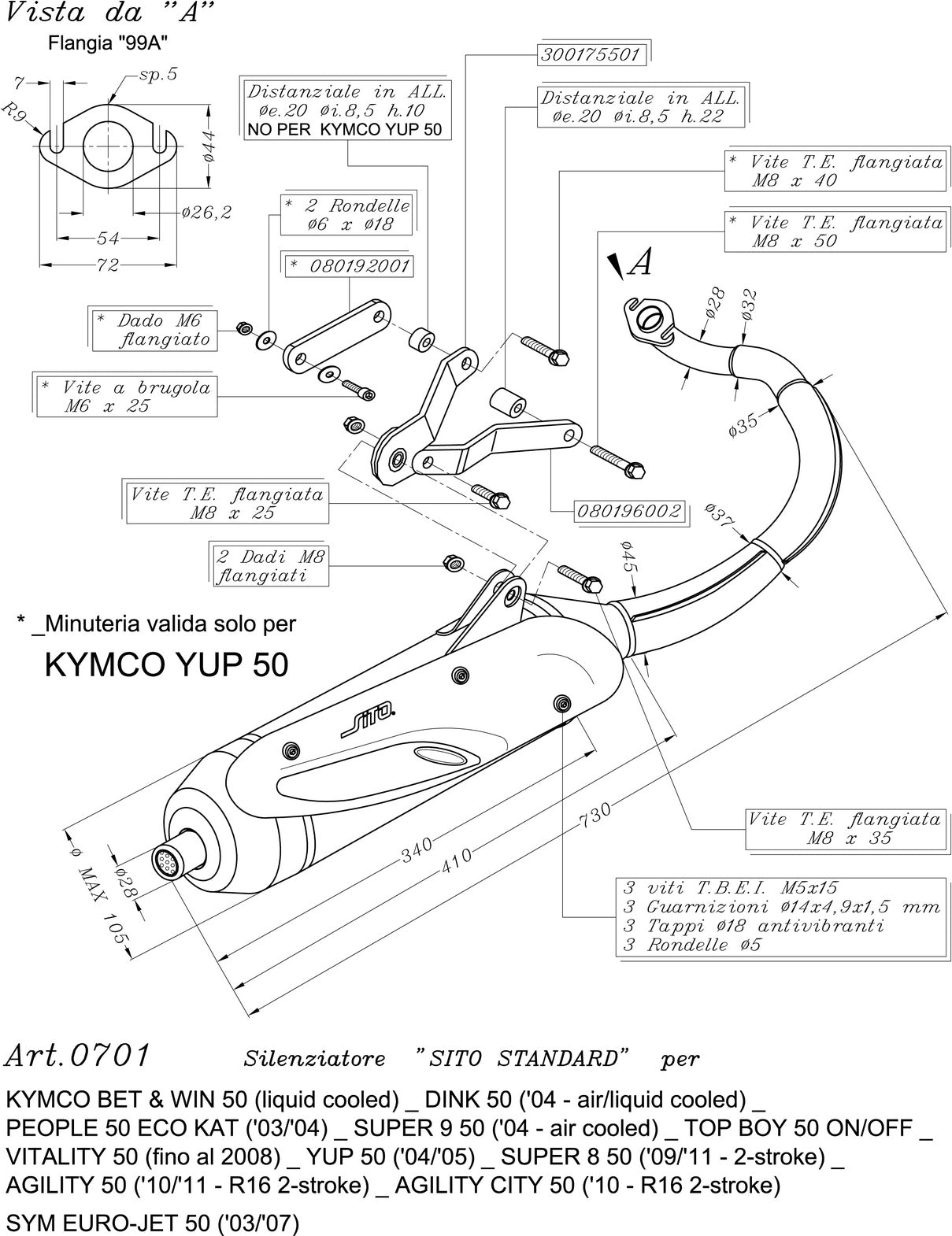 Complete Catalytic Exhaust System With Sound Certification Sito Stainless Steel - Leovince Compatible With Kymco Vitality 50 (2007-2008)