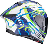 Full-Face Motorcycle Helmet Scorpion Exo Exo-R1 Evo Ii Air Ultra Tct White Blue Green Cornering Size S