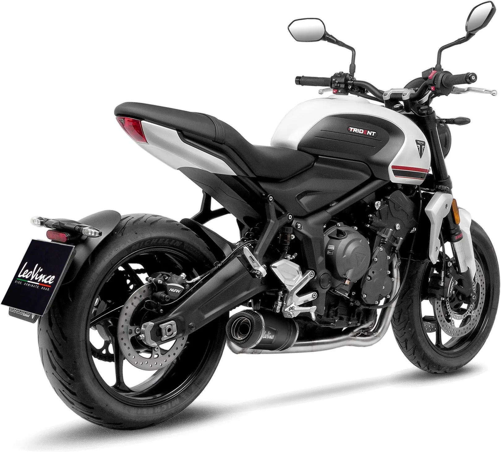 Complete Exhaust System Without Catalytic Converter And Without Sound Certification Lv One Evo Steel Black Carbon Fiber End Cap - Leovince Compatible With Triumph Trident 660 (2021-2024)