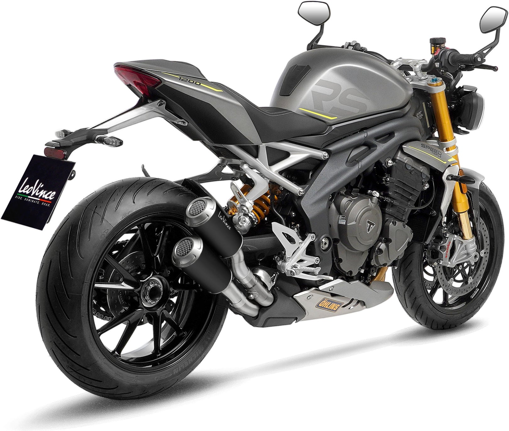 Dual Exhaust System With Sound Certification Lv-10 Steel Black Stainless Steel End Cap - Leovince Compatible With Triumph Speed Triple 1200 Rr - Rs (2021-2024)