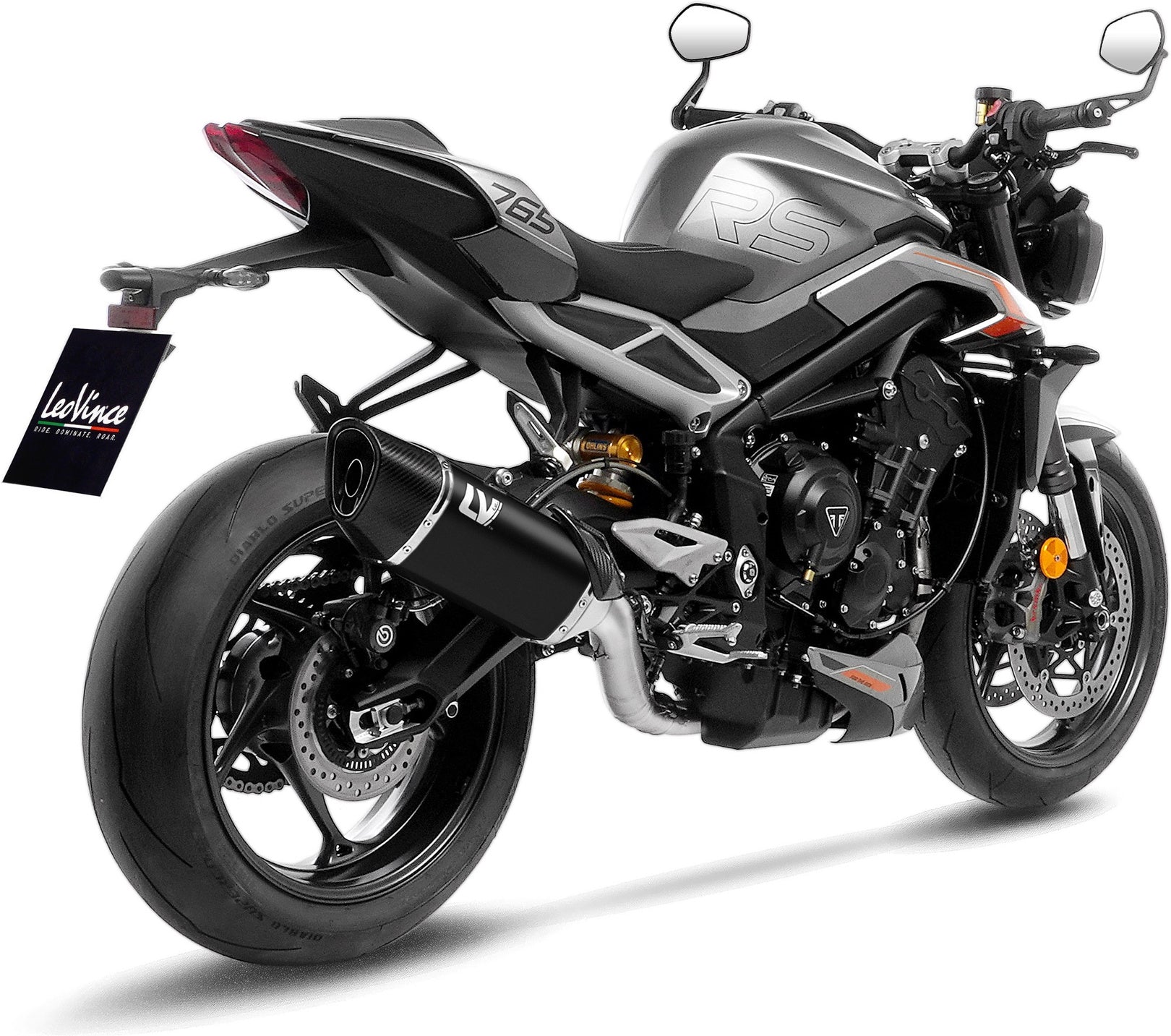 Complete Exhaust System Without Catalytic Converter And Without Sound Certification Lv-14 R Steel Black Carbon Fiber End Cap - Leovince Compatible With Triumph Street Triple 765 A2 (2023-2024)