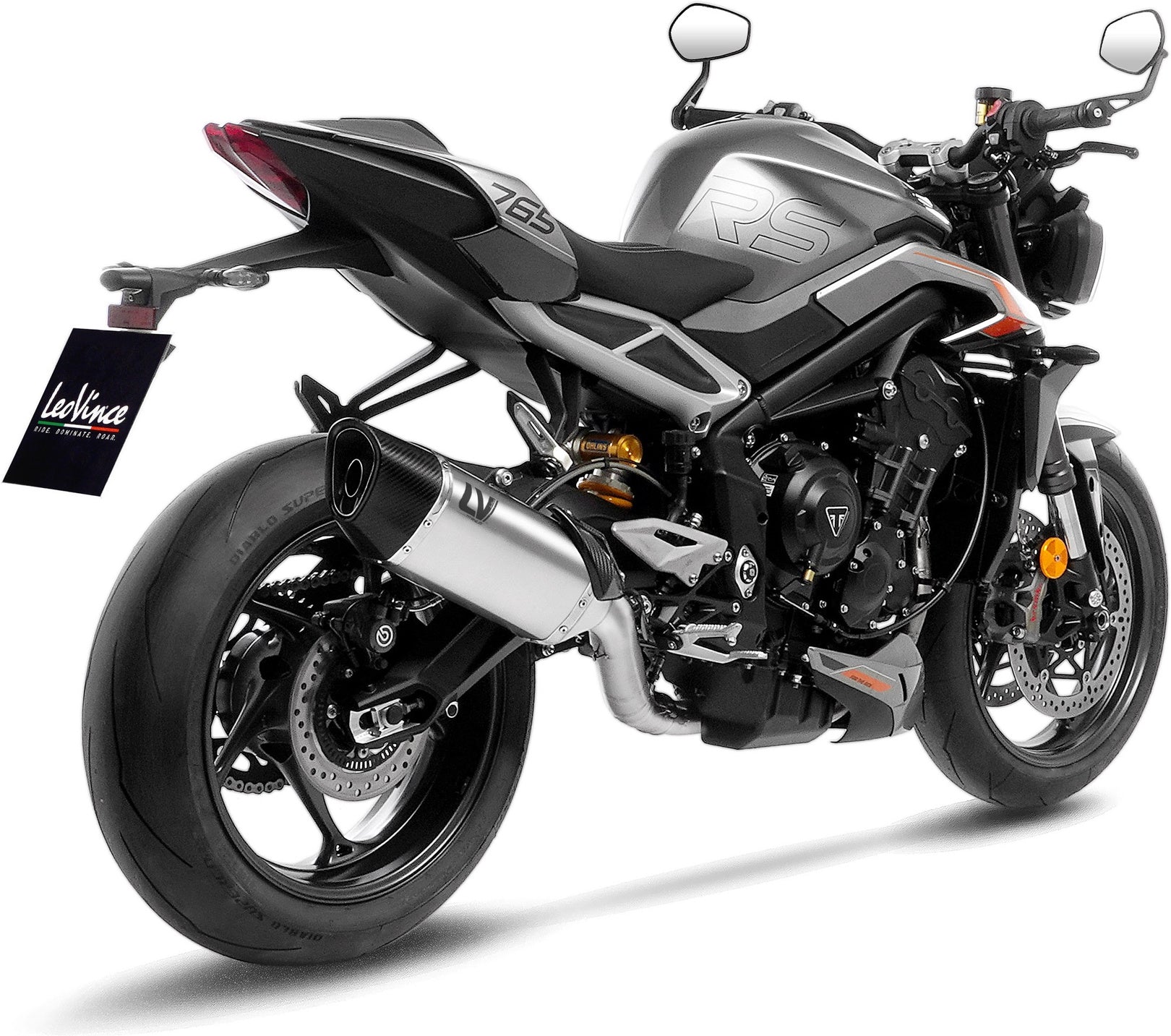 Complete Exhaust System Without Catalytic Converter And Without Sound Certification Lv-14 R Titanium Carbon Fiber End Cap - Leovince Compatible With Triumph Street Triple 765 R - Rs (2023-2024)