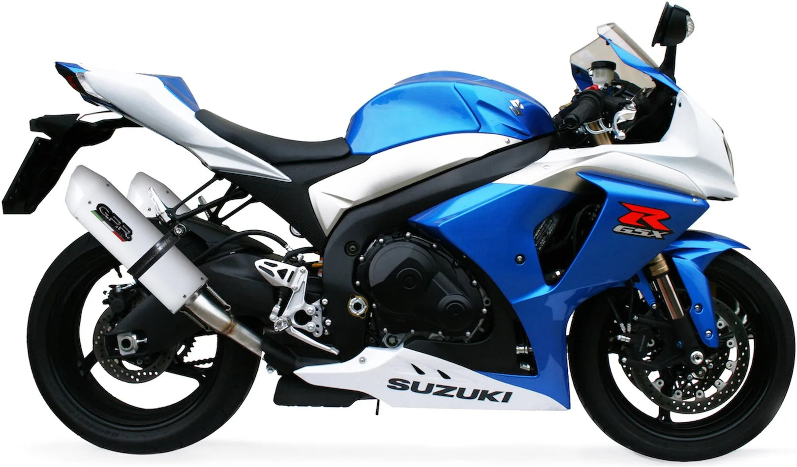 Dual Exhaust System With Sound Certification Albus Ceramic White Aluminium - Gpr Compatible With Suzuki Gsx-R 1000 K9 (2009-2011)