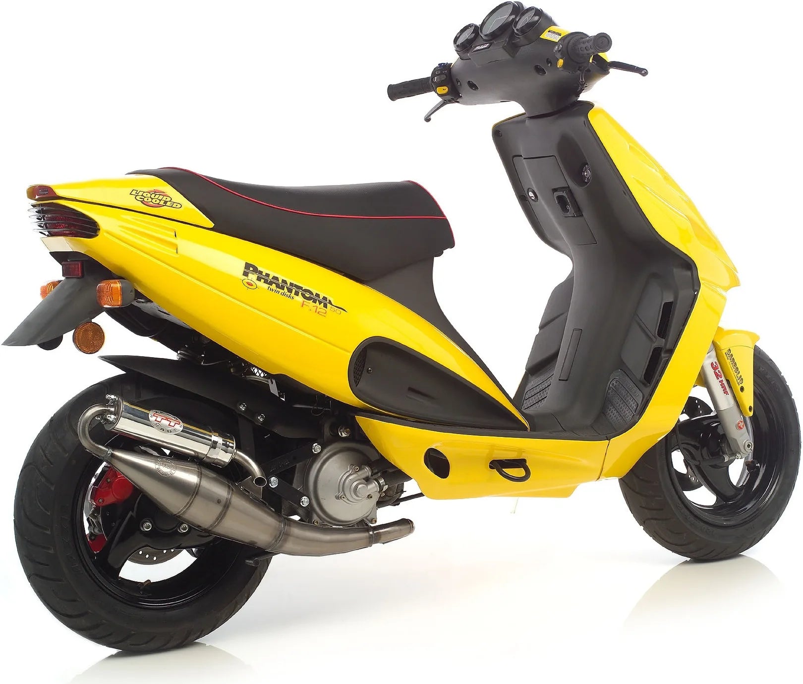 Complete Catalytic Exhaust System With Sound Certification Hand Made Tt Aluminum - Leovince Compatible With Malaguti F12 Phantom Air - Liquid (1994-1998)