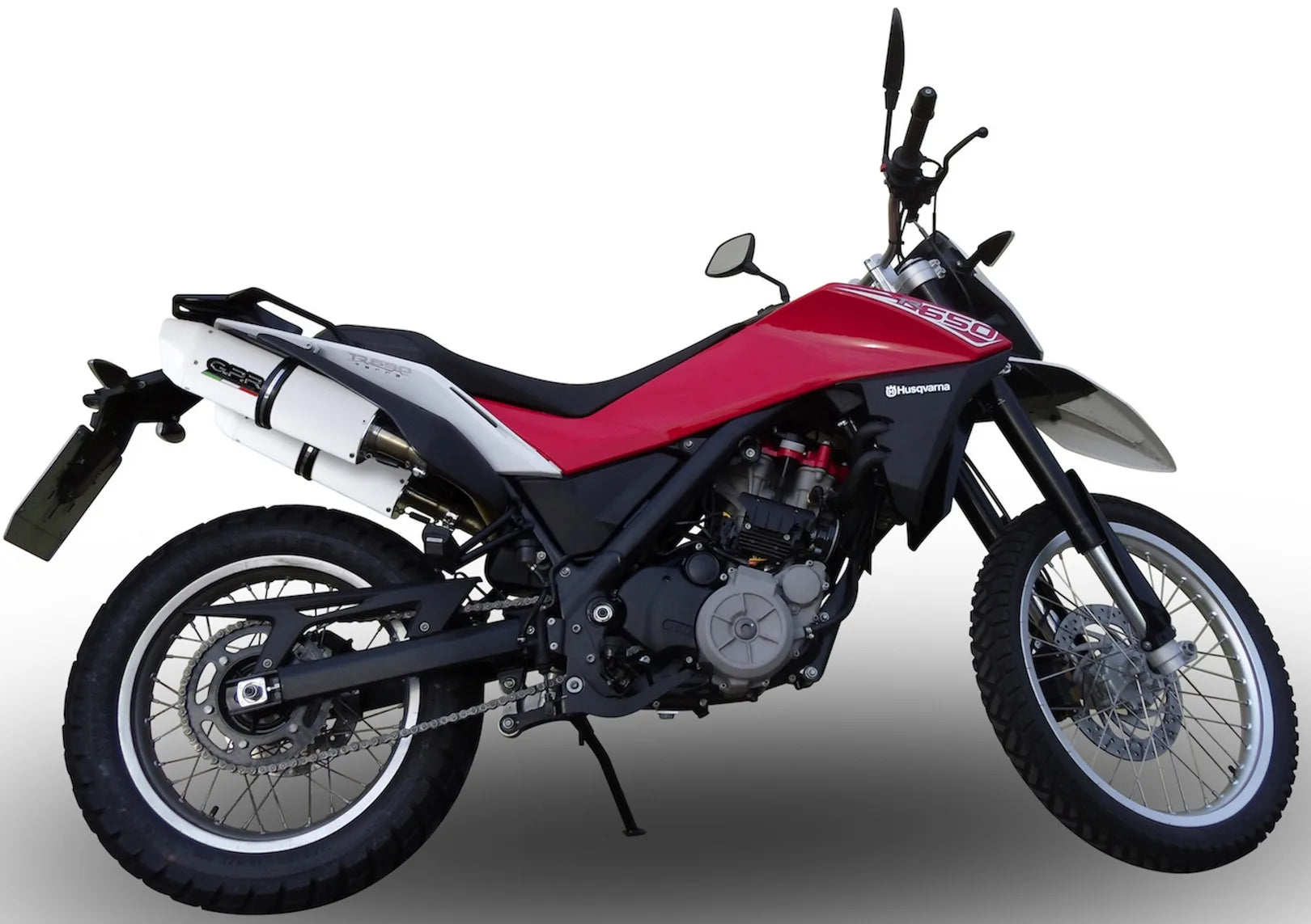 Complete Catalytic Exhaust System With Sound Certification Albus Ceramic White Aluminium - Gpr Compatible With Husqvarna Tr 650 Terra - Strada (2013-2015)