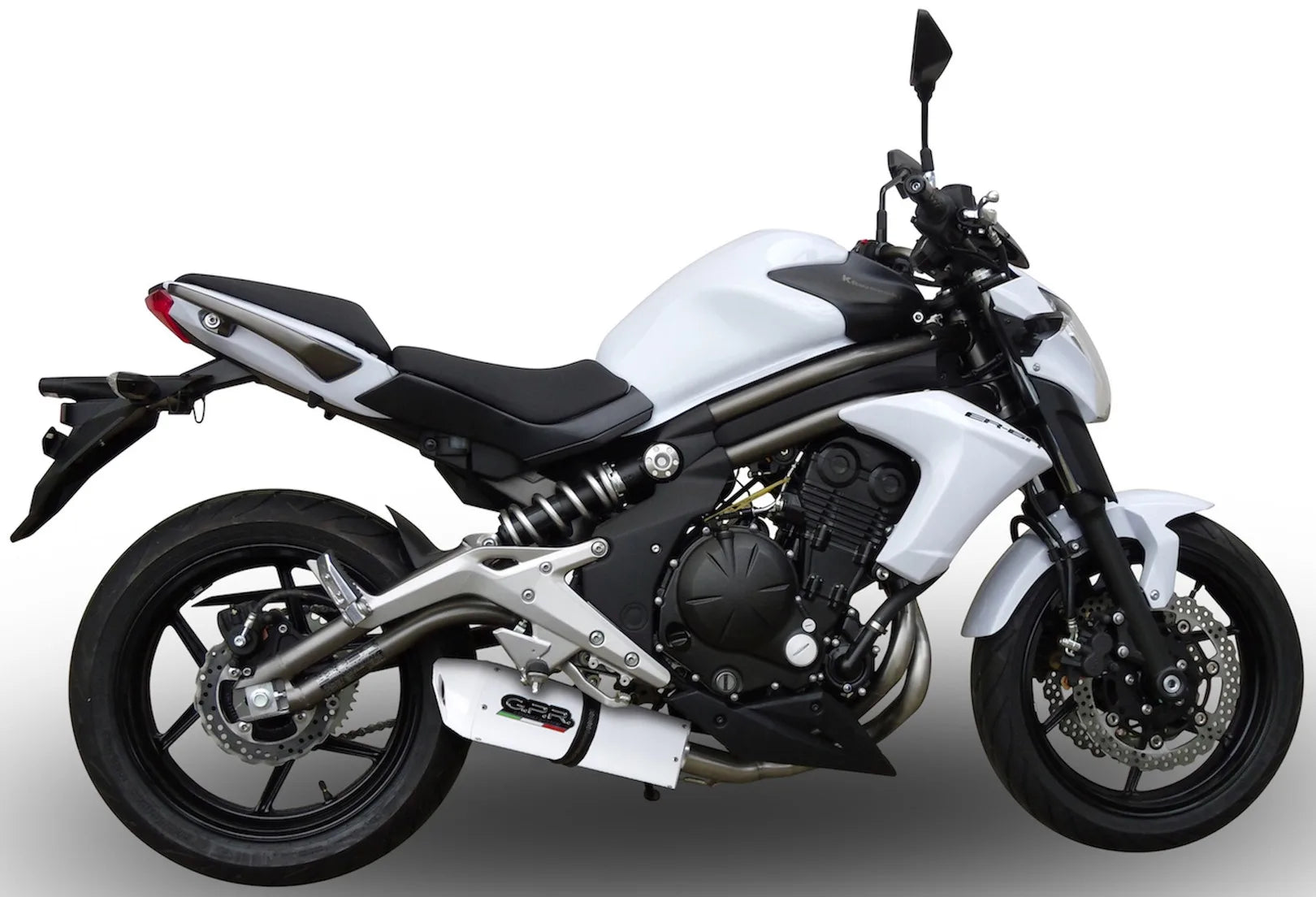 Exhaust Tip With Noise Certification Albus Ceramic White Aluminium - Gpr Compatible With Kawasaki Er-6 N (2005-2011)