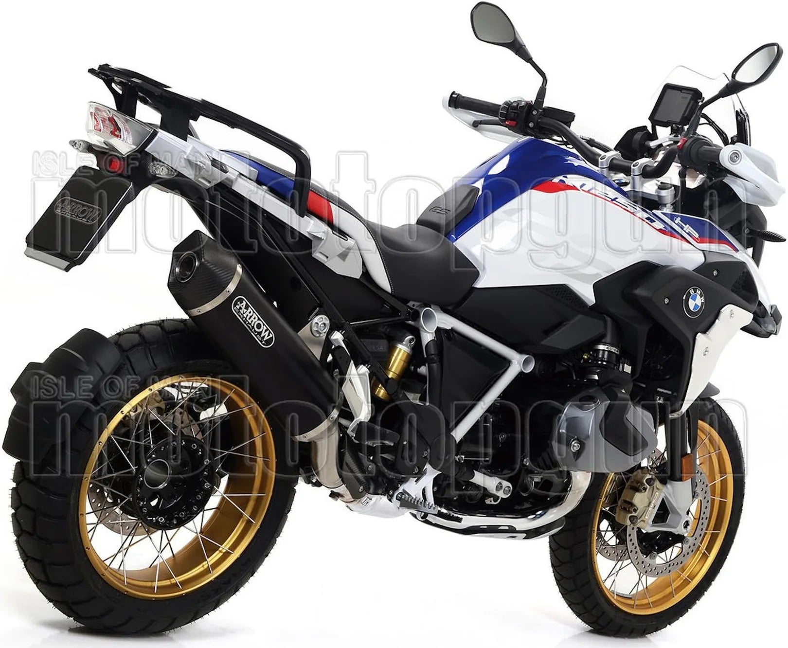 Complete Non-Catalytic Exhaust System With Sound Certification Maxi Race-Tech Black Aluminium / Titanium Carbon - Arrow Special Parts Compatible With Bmw R 1250 Gs Adventure (2019-2024)