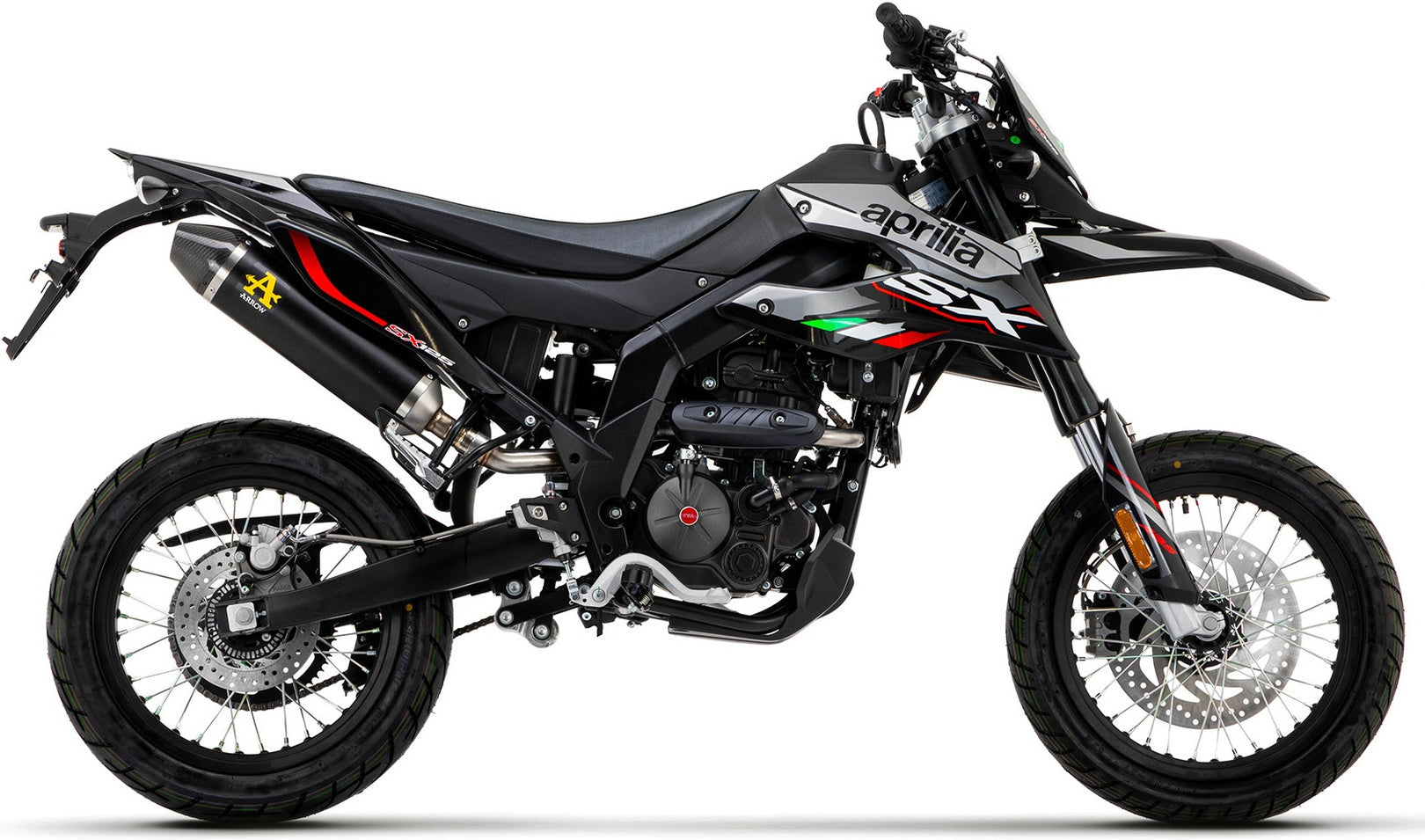 Exhaust Tip With Noise Certification Thunder Black Aluminium Carbon - Arrow Special Parts Compatible With Aprilia Rx - Sx 125 (2021-2024)