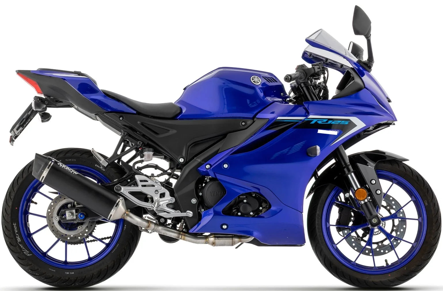 Complete Exhaust System Without Catalytic Converter And Without Sound Certification Icon Black Aluminium Carby End Cap - Arrow Special Parts Compatible With Yamaha Yzf R125 (2025-2026)