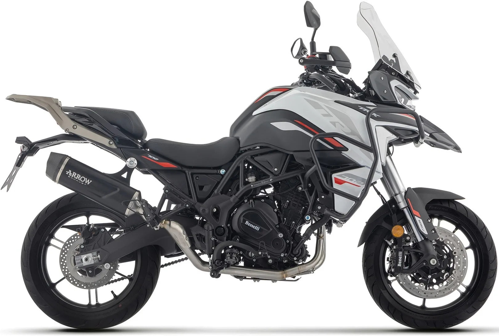 Complete Non-Catalytic Exhaust System With Sound Certification Indy Race Black Aluminium Carby End Cap - Arrow Special Parts Compatible With Benelli Trk 702 - X (2025-2026)