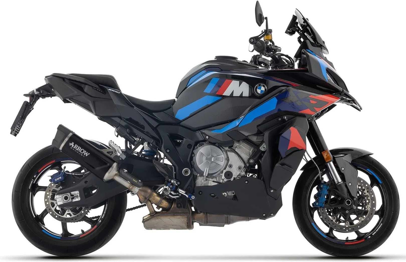 Complete Non-Catalytic Exhaust System With Sound Certification Indy-Race Evo Black Aluminium Carby End Cap - Arrow Special Parts Compatible With Bmw M 1000 Xr (2025-2026)