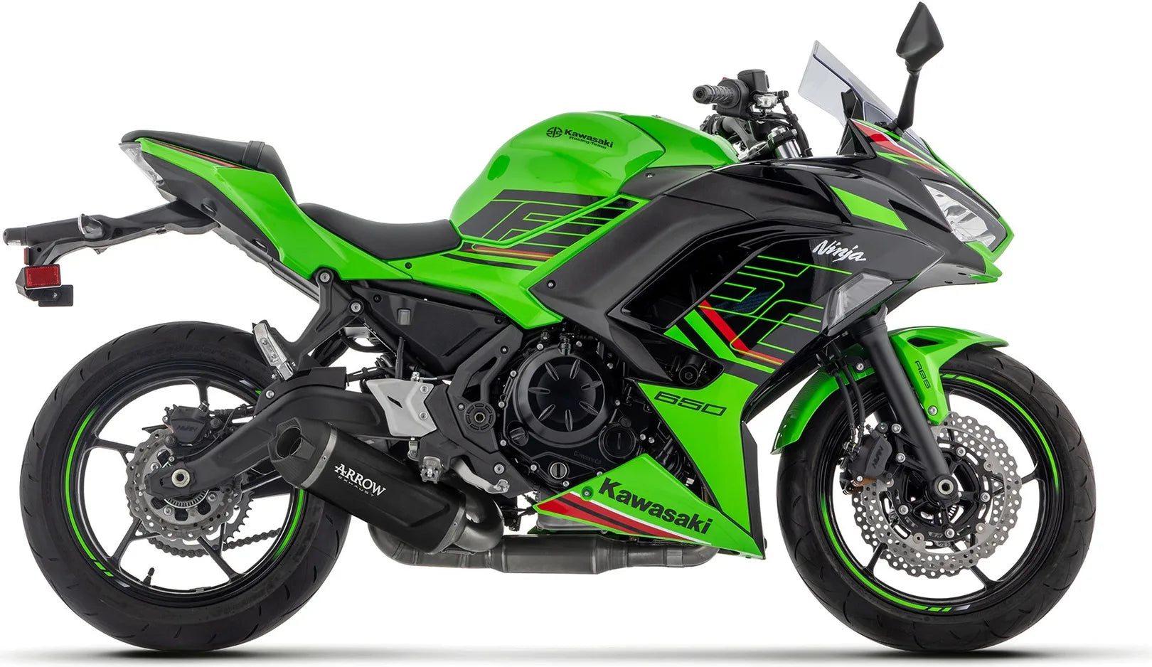 Complete Catalytic Exhaust System With Sound Certification Indy-Race Evo Black Aluminium Carby End Cap - Arrow Special Parts Compatible With Kawasaki Ninja 650 35Kw (2024-2026)