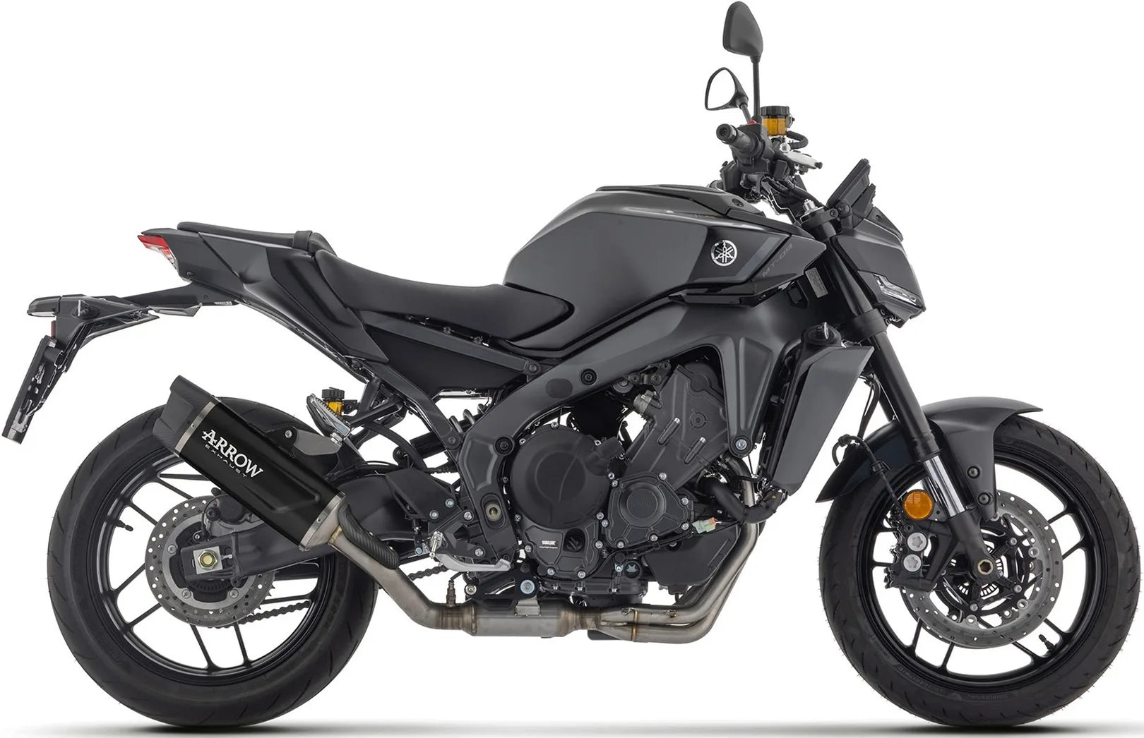 Complete Non-Catalytic Exhaust System With Sound Certification Indy-Race Evo Black Aluminium Carby End Cap - Arrow Special Parts Compatible With Yamaha Mt-09 35Kw (2024-2026)