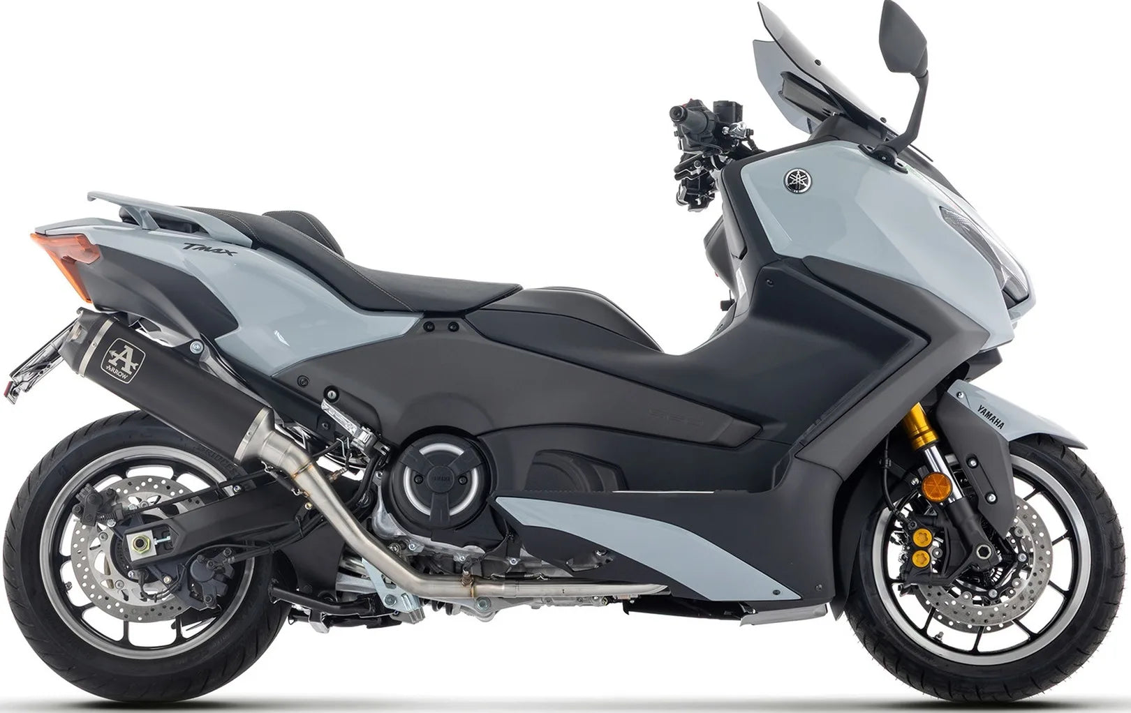 Complete Exhaust System Without Catalytic Converter And Without Sound Certification Indy-Race Black Titanium Carby End Cap - Arrow Special Parts Compatible With Yamaha T-Max 560 (2025-2026)