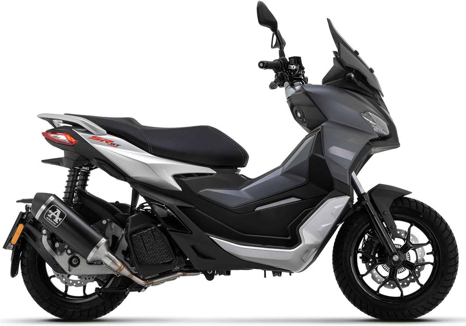 Complete Non-Catalytic Exhaust System With Sound Certification Urban Black Aluminium Stainless Steel Black - Arrow Special Parts Compatible With Aprilia Sr 200 Gt (2022-2024)