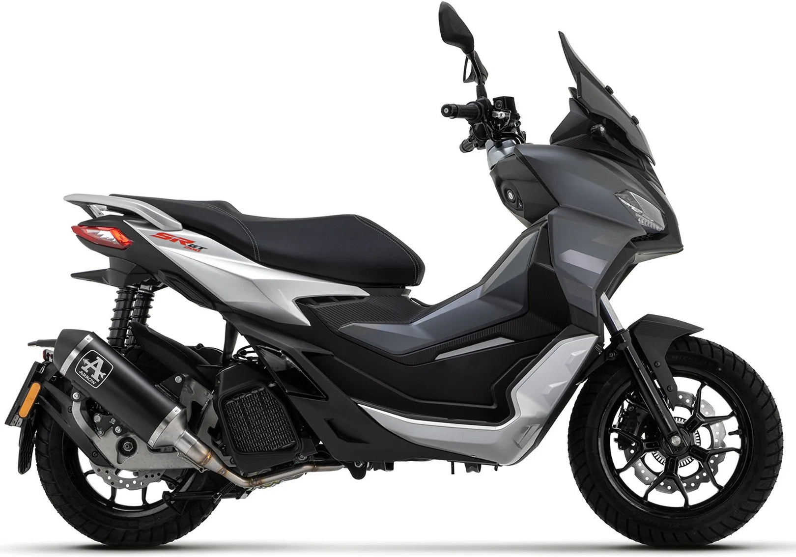 Complete Catalytic Exhaust System With Sound Certification Urban Black Aluminium Stainless Steel Black - Arrow Special Parts Compatible With Aprilia Sr 200 Gt (2022-2024)