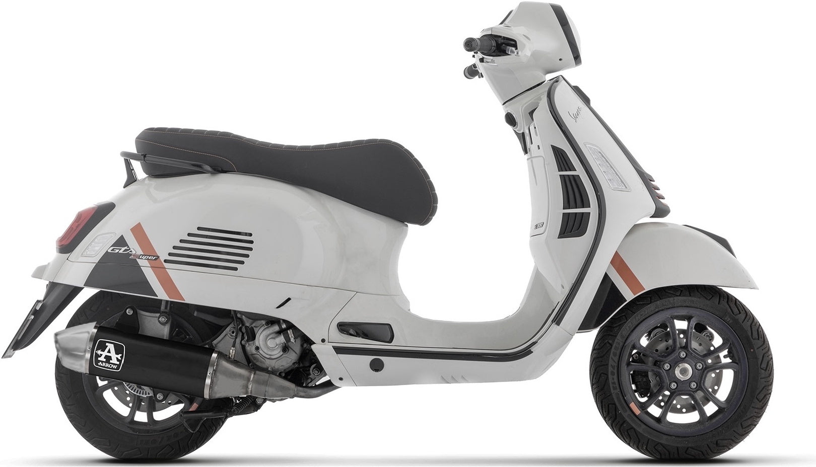 Complete Exhaust System Without Catalytic Converter And Without Sound Certification Urban Black Aluminium Steel End Cap - Arrow Special Parts Compatible With Piaggio Vespa Gts 310 (2025-2026)