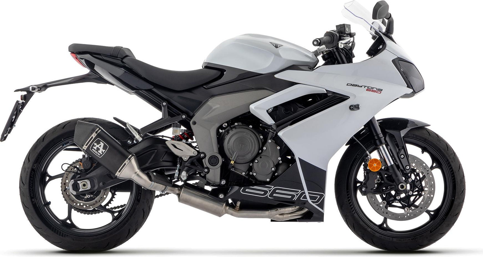 Complete Catalytic Exhaust System With Sound Certification Veloce Black Aluminium Carbon - Arrow Special Parts Compatible With Triumph Daytona 660 (2024-2026)