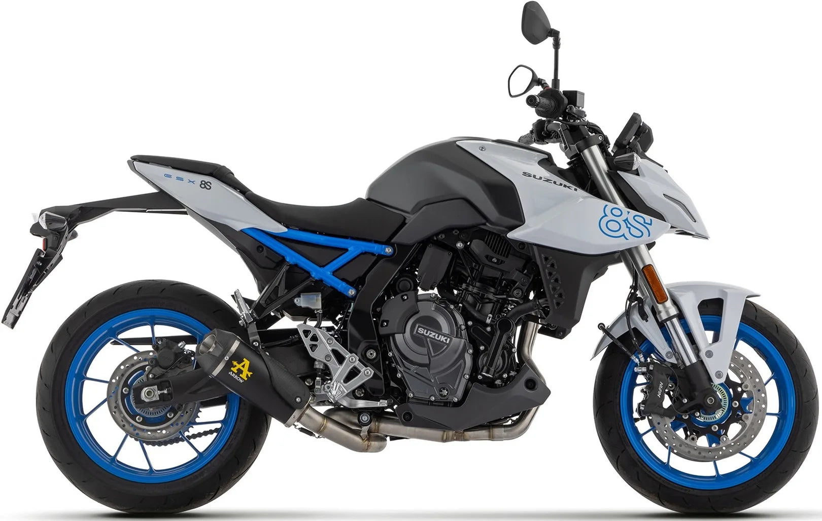 Complete Exhaust System Without Catalytic Converter And Without Sound Certification Works Black Stainless Steel Carby End Cap - Arrow Special Parts Compatible With Suzuki Gsx 8T (2025-2026)