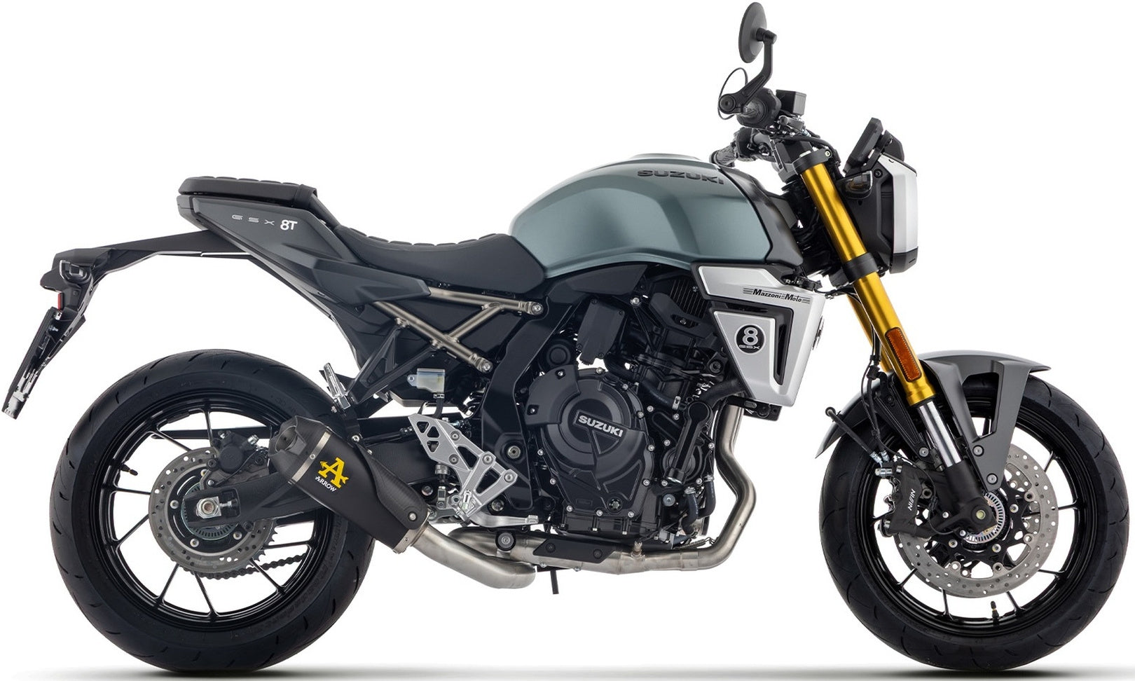 Complete Catalytic Exhaust System With Sound Certification Works Black Nichrom Carby End Cap - Arrow Special Parts Compatible With Suzuki Gsx 8T (2025-2026)