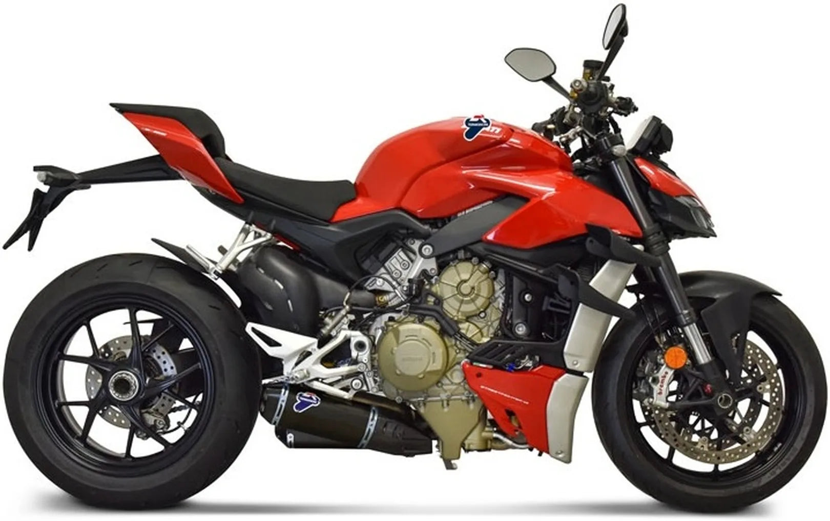 Dual Exhaust System Without Sound Certification Titanium Black Aluminium Cap - Termignoni Compatible With Ducati Streetfighter V4 (2020-2021)
