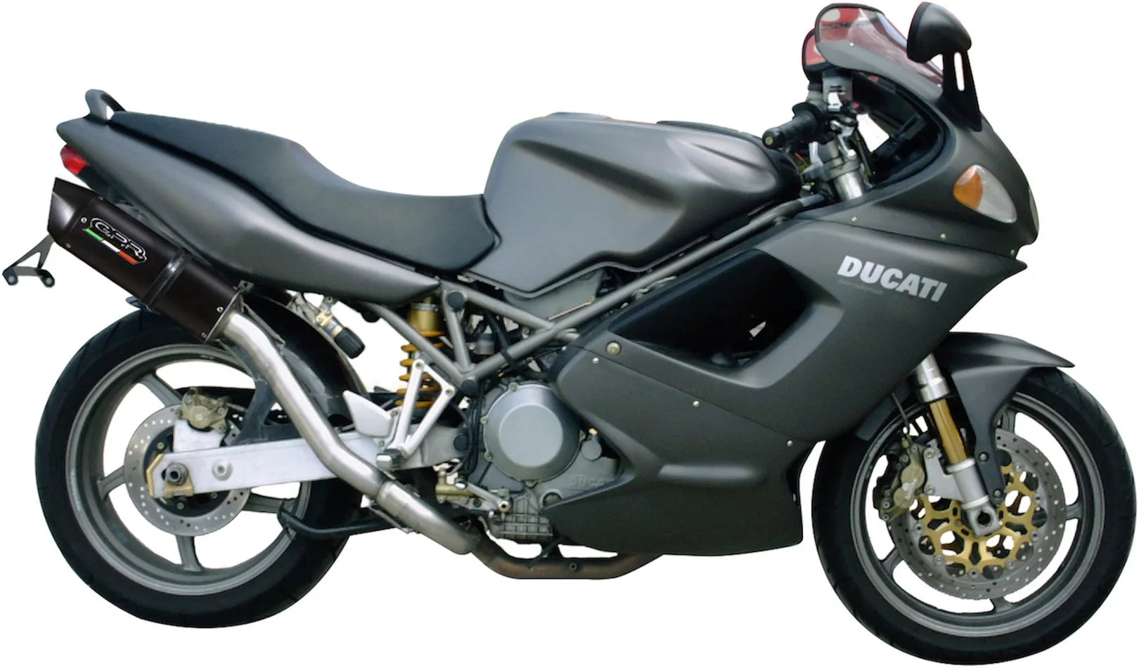 Dual Exhaust System With Sound Certification Furore Aluminium Black - Gpr Compatible With Ducati St2 (1997-2003)