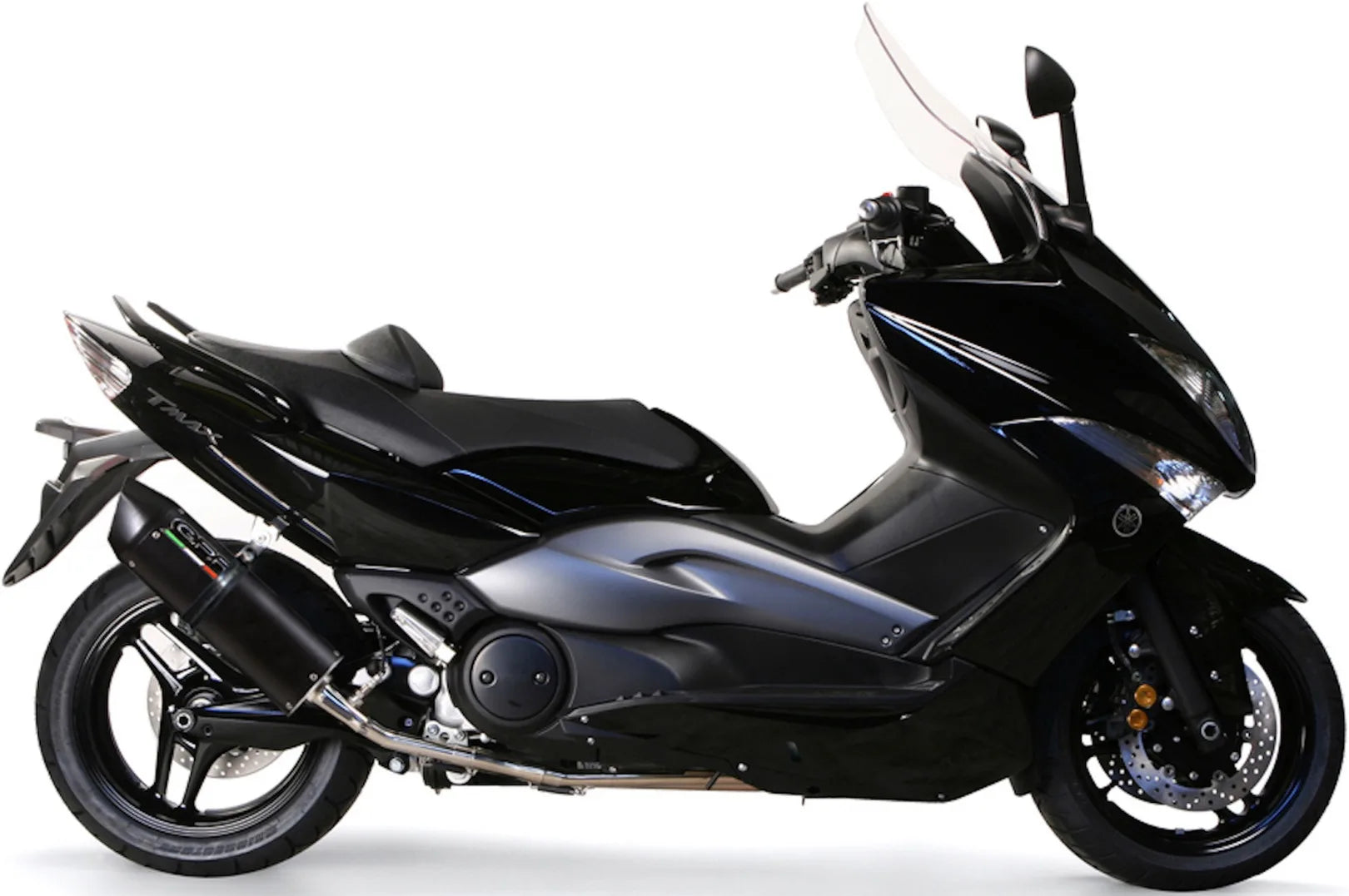 Complete Non-Catalytic Exhaust System With Sound Certification Furore Aluminium Black - Gpr Compatible With Yamaha T-Max 500 (2001-2011)