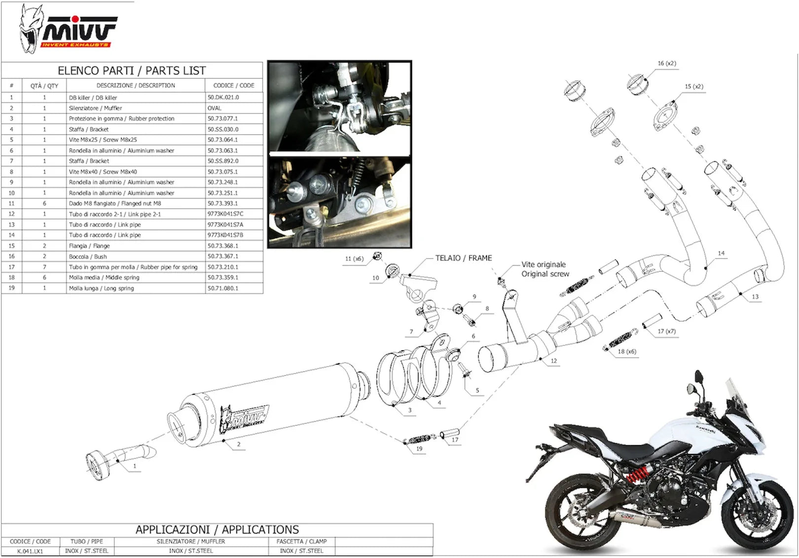 Complete Non-Catalytic Exhaust System With Sound Certification Oval Carbon Carbon - Mivv Compatible With Kawasaki Versys 650 (2015-2020)