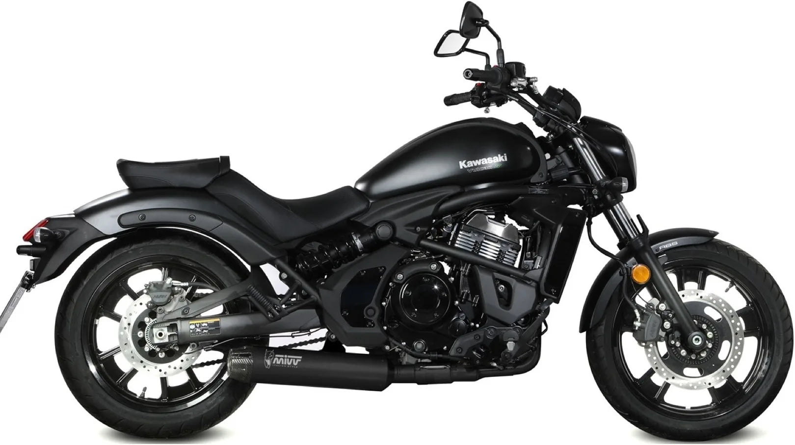 Complete Exhaust System Without Catalytic Converter And Without Sound Certification Hr-1 Steel Black Carbon - Mivv Compatible With Kawasaki Vulcan S (2017-2023)