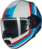 Flip-Up Travelling Motorcycle Helmet Nolan N120-1 White / Blue / Red Lineo 347 Size M