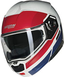 Flip-Up Travelling Motorcycle Helmet Nolan N90-3 White / Red / Blue Roboto 345 Size Xl