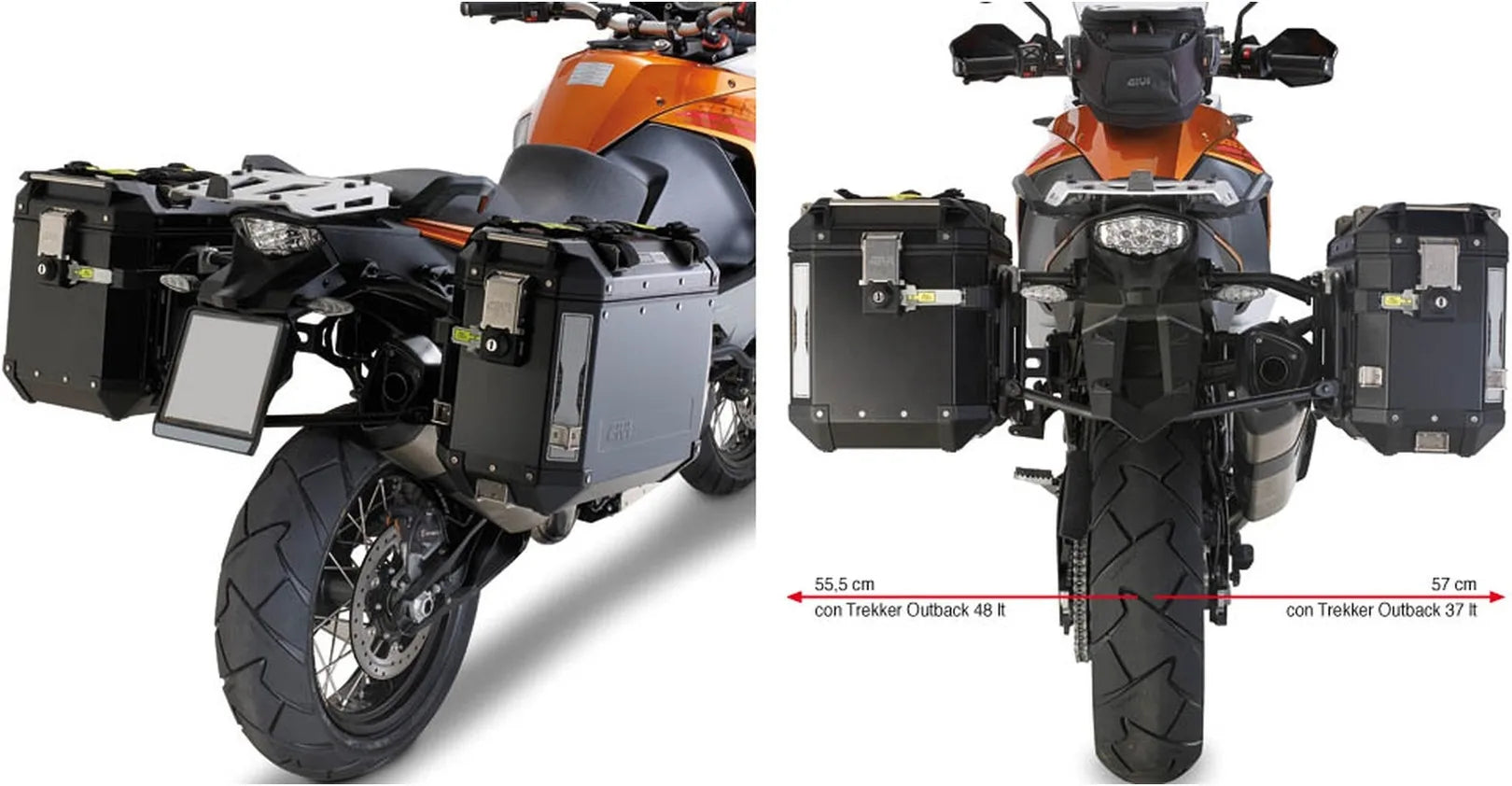 Monokey Cam-Side Trekker Outback Evo Smart Aluminium Side Cases + Locks - 74 Lt Trekker Outback Evo Smart Aluminium - Givi Compatible With Ktm 1290 Super Adventure T (2017)