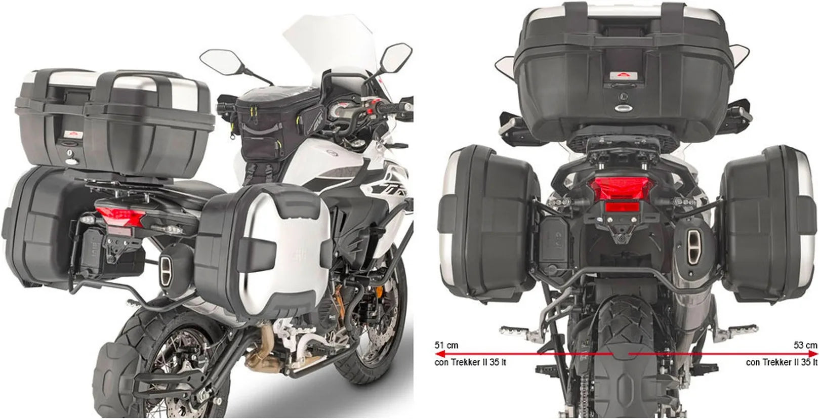 Monokey Trekker Dolomiti Black Aluminium Side Cases - 72 Lt Trekker Dolomiti Aluminium - Givi Compatible With Benelli Trk 502 X (2018-2019)