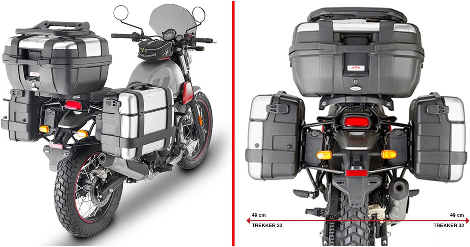 Trekker Dolomiti Aluminium Black Top Case + Side Cases - 90 Lt Trekker Dolomiti Aluminium - Givi Compatible With Royal Enfield Scram 411 (2022-2024)