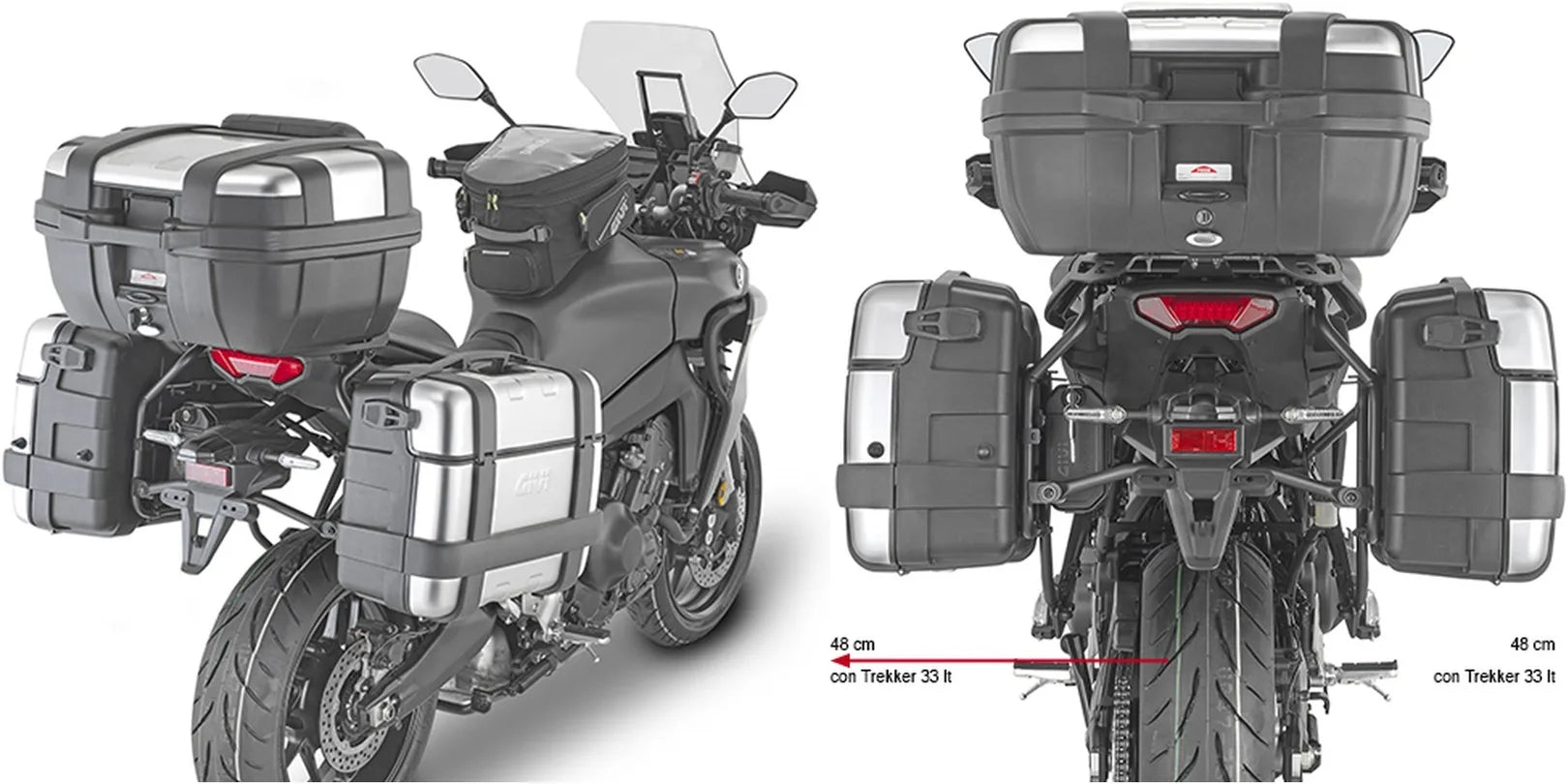 Monokey Black Side Cases - 44 Lt Technopolymer - Givi Compatible With Yamaha Tracer 9 - Gt - Gt+ (2021-2024)