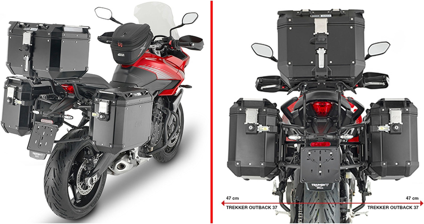 Trekker Outback Evo Smart Aluminium Black Top Case + Side Cases - 116 Lt Trekker Outback Evo Smart Aluminium - Givi Compatible With Triumph Tiger 660 Sport (2022-2024)