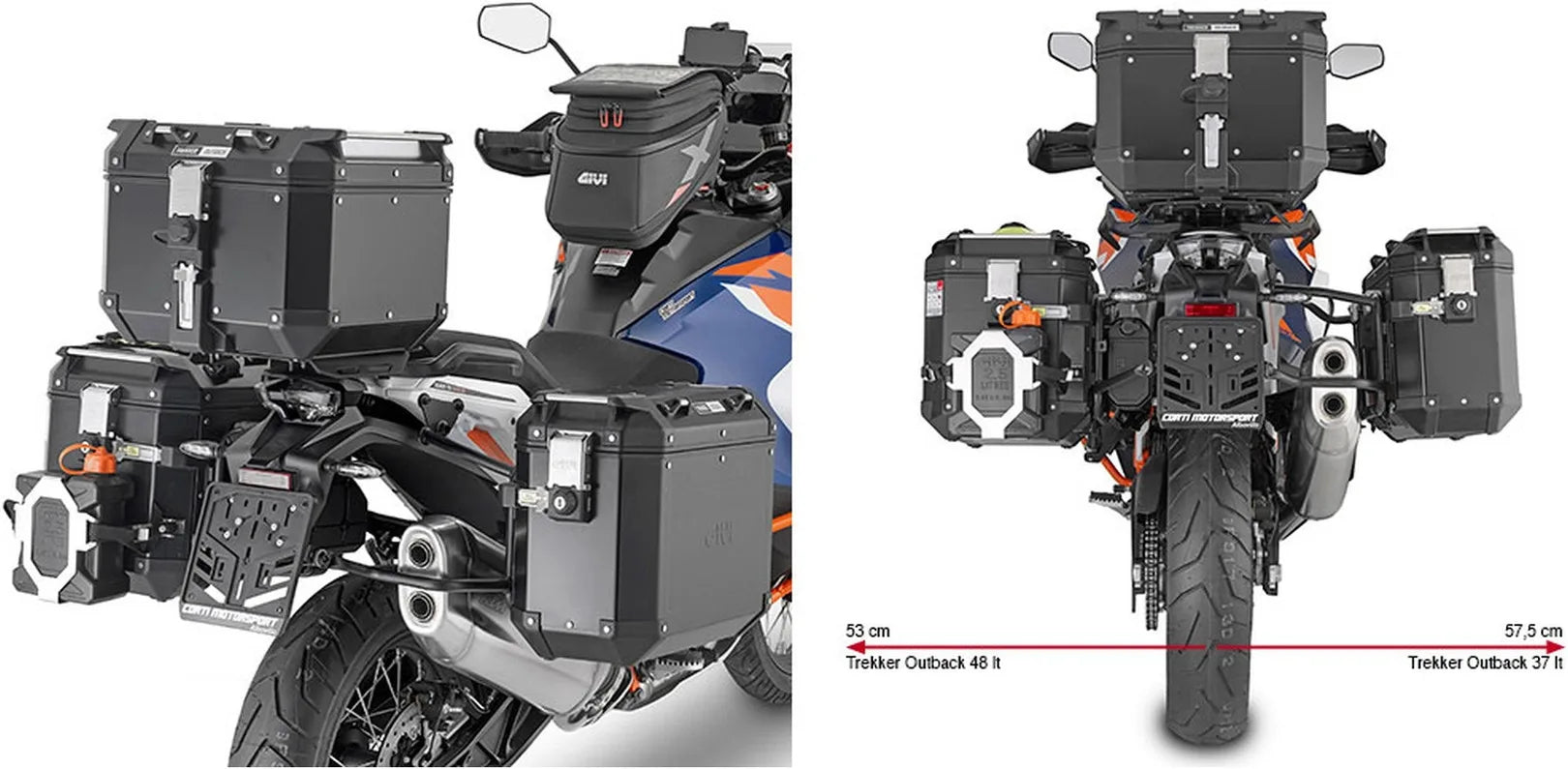 Monokey Cam-Side Trekker Outback Evo Smart Aluminium Side Cases + Locks - 70 Lt Trekker Outback Evo Smart Aluminium - Givi Compatible With Ktm 1290 Super Adventure S (2021-2024)