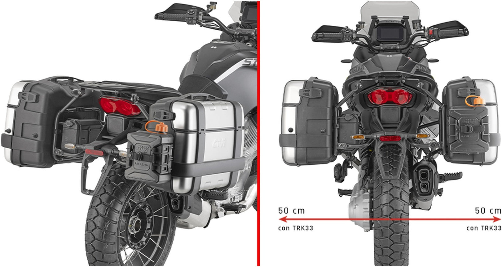 Monokey Trekker Lite Gray Side Cases - 70 Lt Trekker Lite Technopolymer - Givi Compatible With Moto Guzzi Stelvio 1000 (2024)
