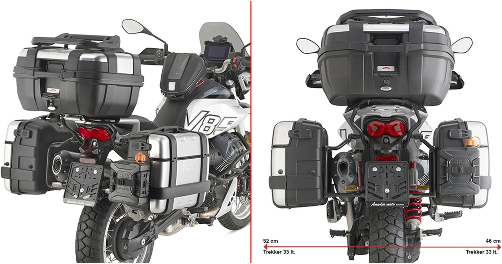 Monokey Trekker Lite Black Side Cases - 70 Lt Trekker Lite Technopolymer - Givi Compatible With Moto Guzzi V85 Tt (2024)