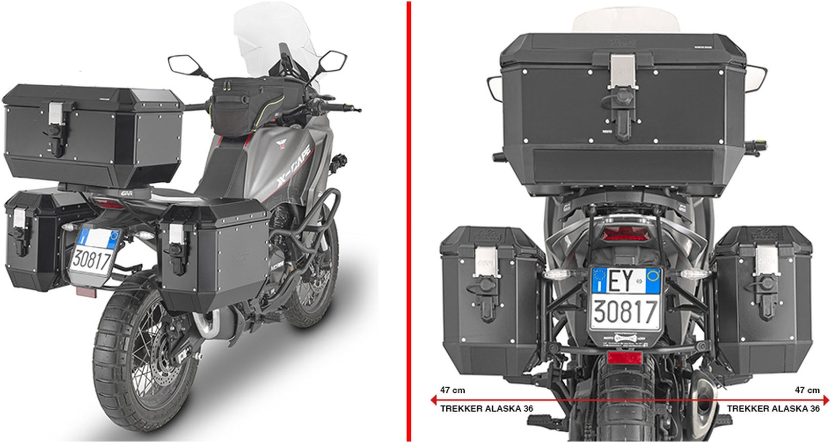 Monokey Trekker Dolomiti Black Aluminium Side Cases - 72 Lt Trekker Dolomiti Aluminium - Givi Compatible With Moto Morini X-Cape 649 (2021-2024)