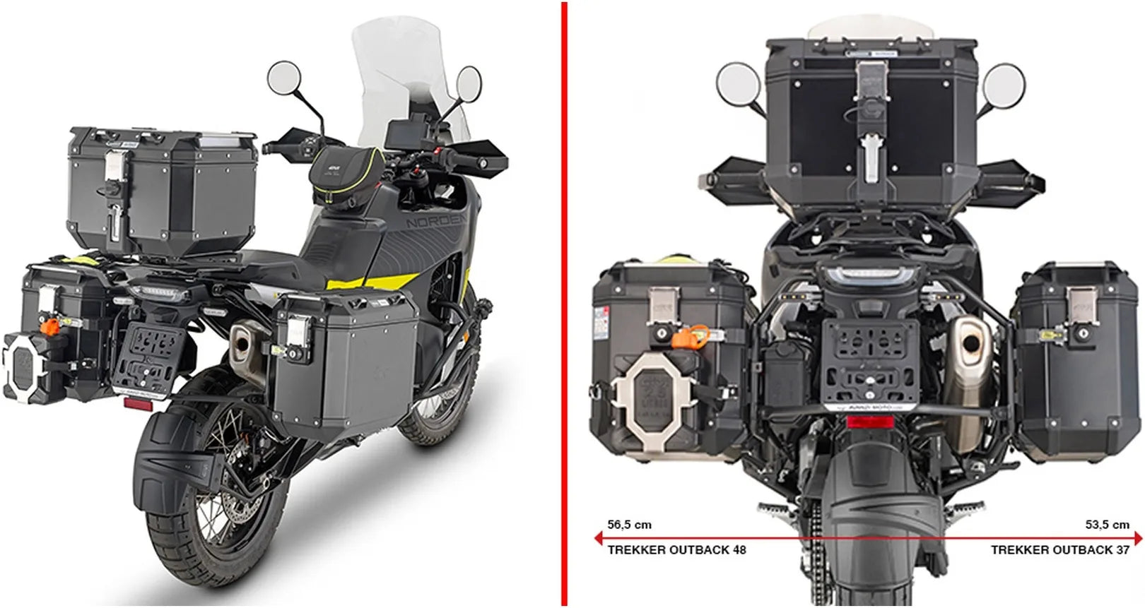 Monokey Cam-Side Trekker Outback Evo Smart Aluminium Side Cases + Locks - 74 Lt Trekker Outback Evo Smart Aluminium - Givi Compatible With Husqvarna Norden 901 (2022-2024)