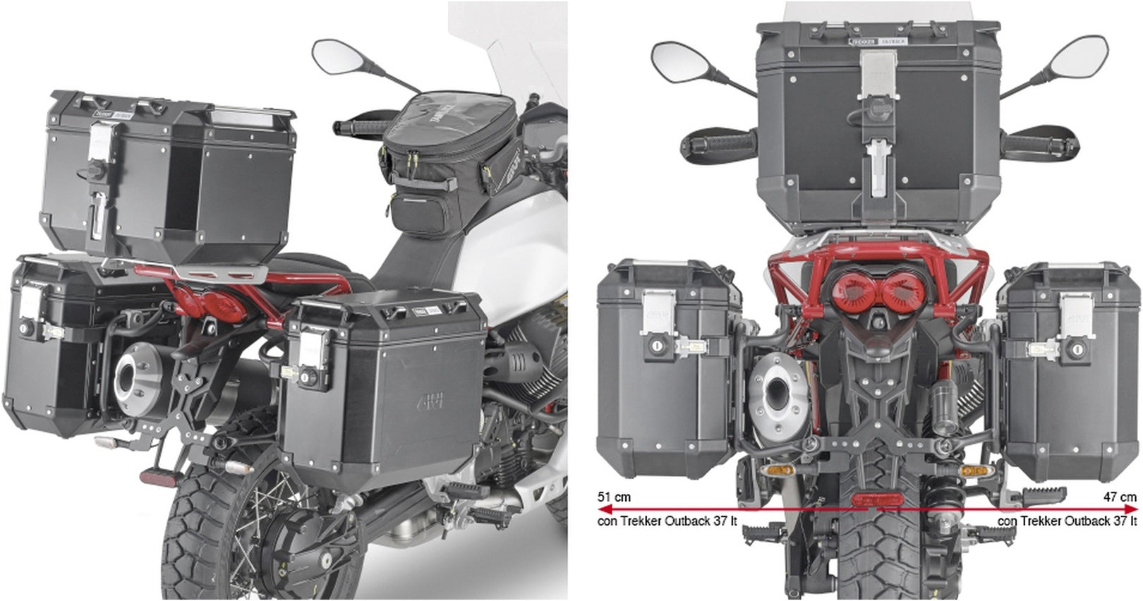 Monokey Cam-Side Trekker Outback Evo Smart Black Aluminium Side Cases + Locks - 77 Lt Trekker Outback Evo Smart Aluminium - Givi Compatible With Moto Guzzi V85 Tt (2019-2023)