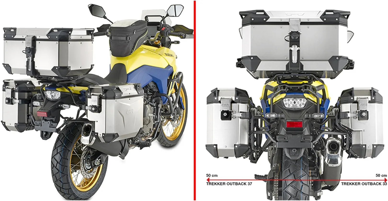 Monokey Cam-Side Trekker Outback Evo Smart Anodized Aluminium Side Cases + Locks - R Recessed 88 Lt Trekker Outback Evo Smart Anodized Aluminium - Givi Compatible With Suzuki V-Strom 800 De (2023-2024)