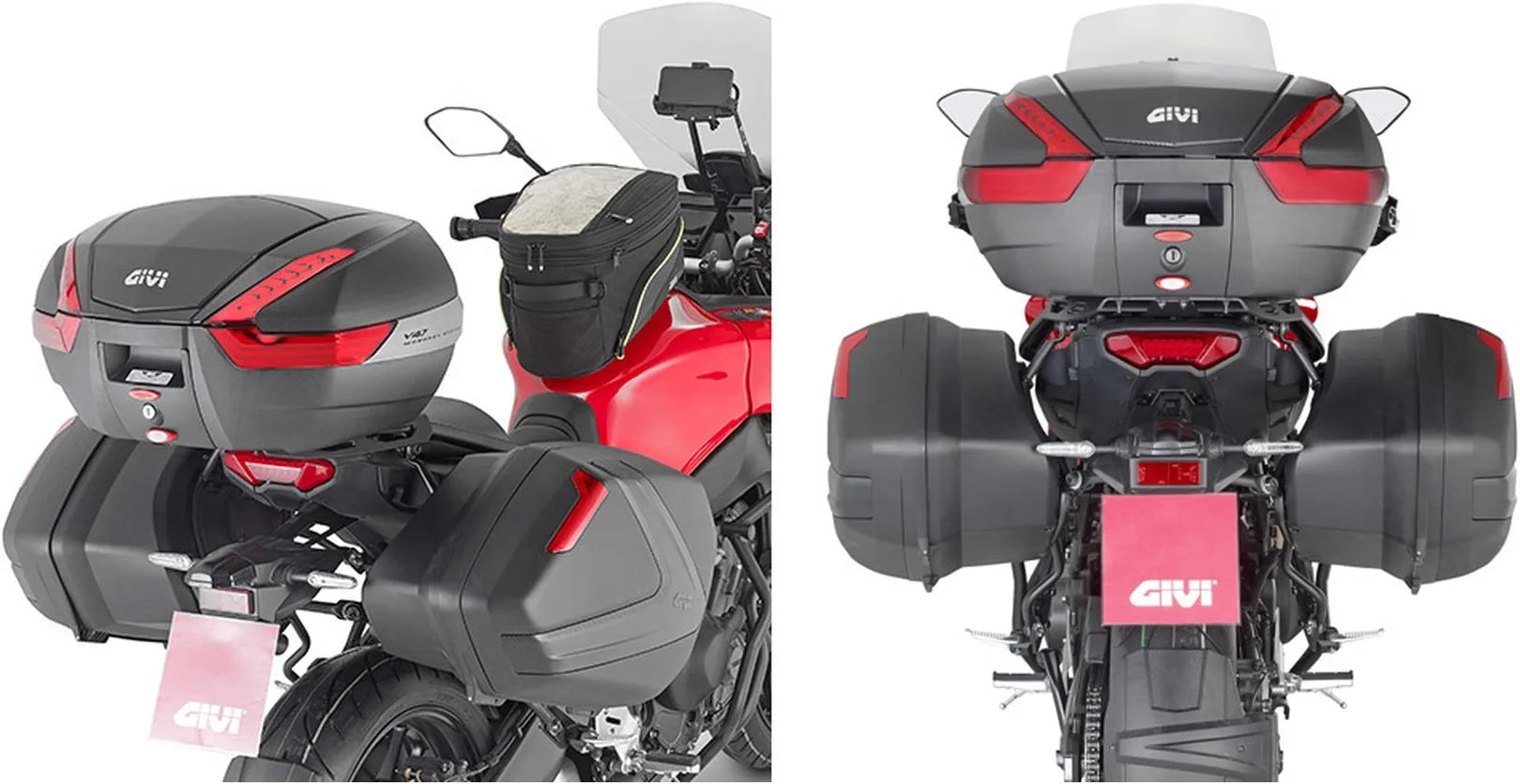 Monokey Side Carbon Look Side Cases - 74 Lt Technopolymer - Givi Compatible With Yamaha Tracer 9 - Gt - Gt+ (2021-2024)