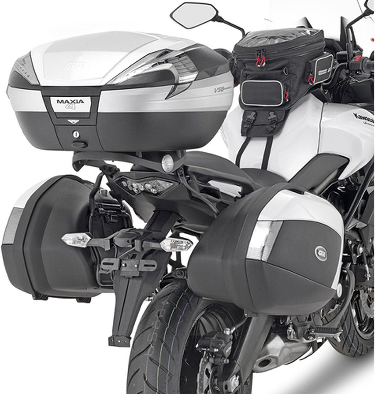 Black Tech Top Case + Side Cases - 110 Lt Technopolymer - Givi Compatible With Kawasaki Versys 650 (2015-2021)