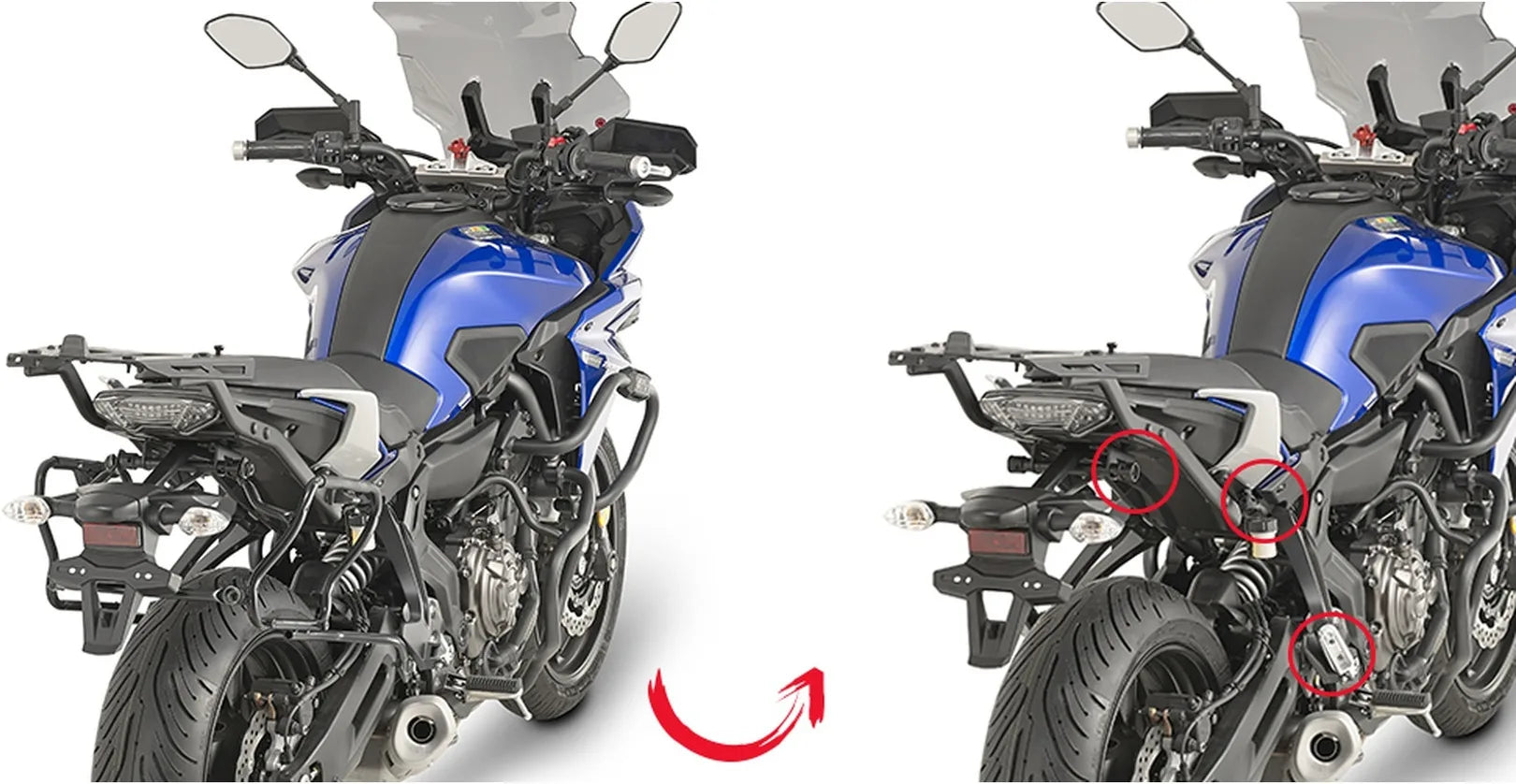 Monokey Side Black Side Cases - 70 Lt Technopolymer - Givi Compatible With Yamaha Tracer 7 - Gt (2020-2024)