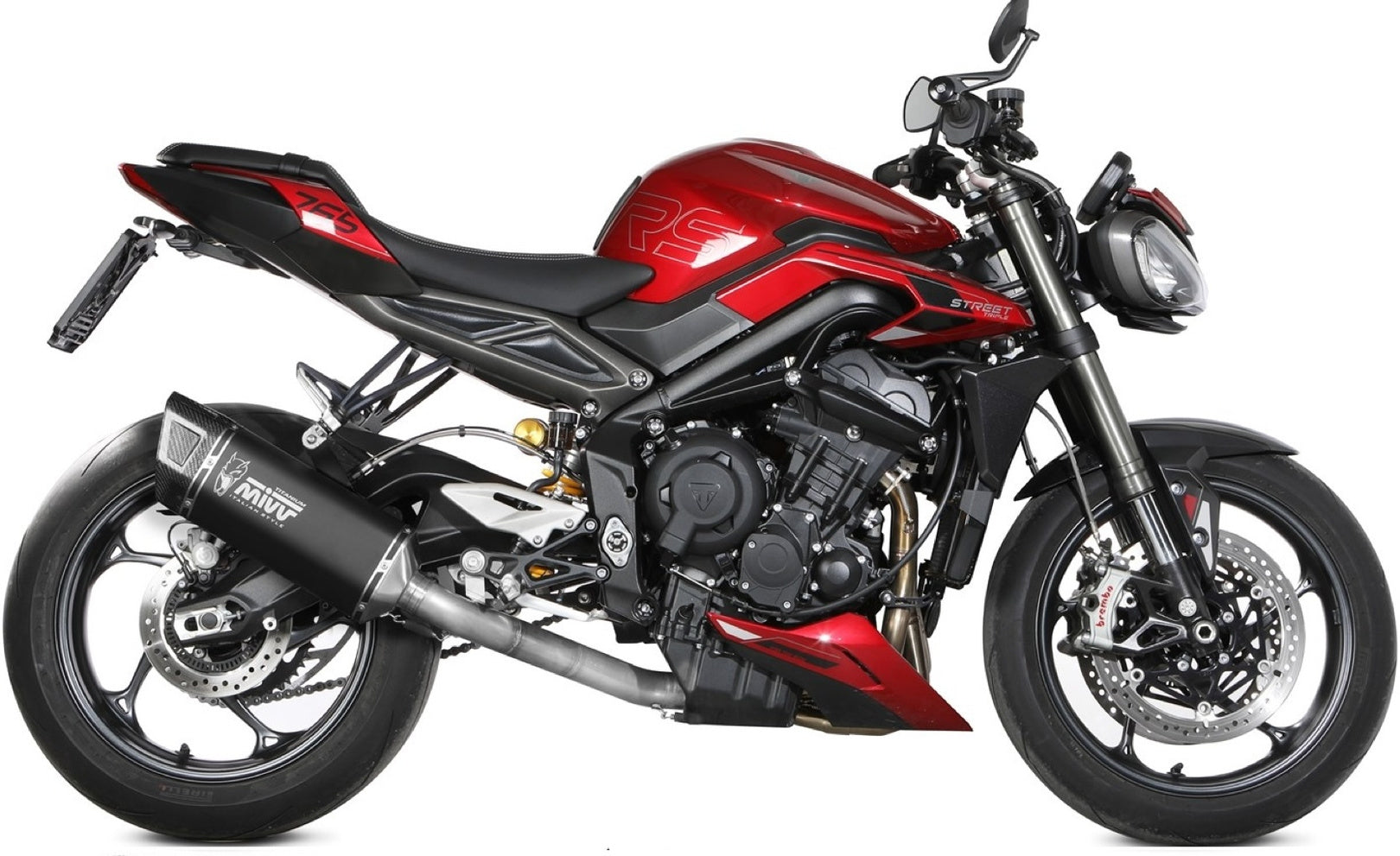 Complete Catalytic Exhaust System With Sound Certification Sr-1 Titanium Black - Mivv Compatible With Triumph Street Triple 765 R - Rs (2023-2024)