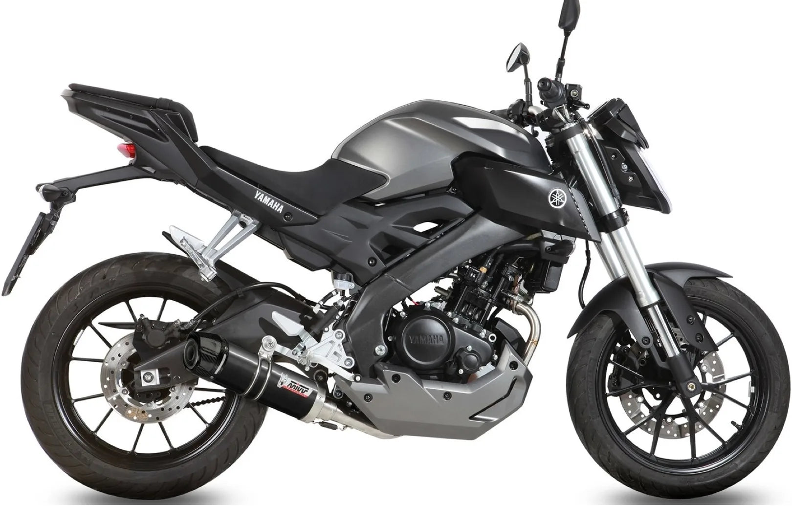 Complete Catalytic Exhaust System With Sound Certification Gp Steel Black Carbon - Mivv Compatible With Yamaha Mt-125 (2015-2019)