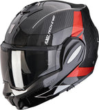 Flip-Up Motorcycle Helmet Scorpion Exo Exo-Tech Evo Carbon Carbon Fiber Black Red Cad Size Xl