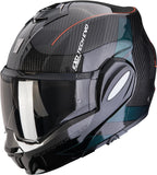 Flip-Up Motorcycle Helmet Scorpion Exo Exo-Tech Evo Carbon Carbon Fiber Black Green Cad Size Xs